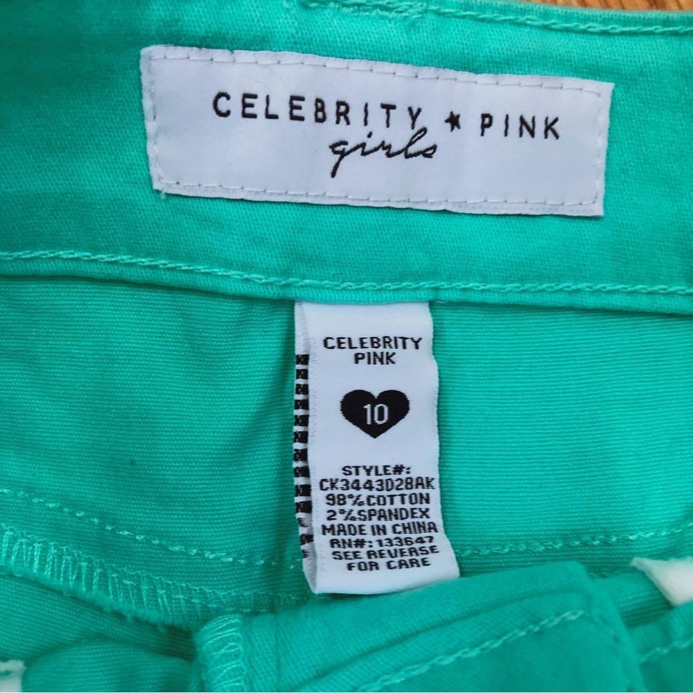 CELEBRITY PINK Girls Turquoise Aqua Cuffed Shorts‎ With Pink Belt Size 10 New - Picture 5 of 6